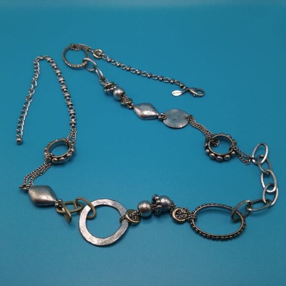 Chico's Distressed Silver Gold Tone Long Necklace, 42" Necklace or Belt - Picture 6 of 8